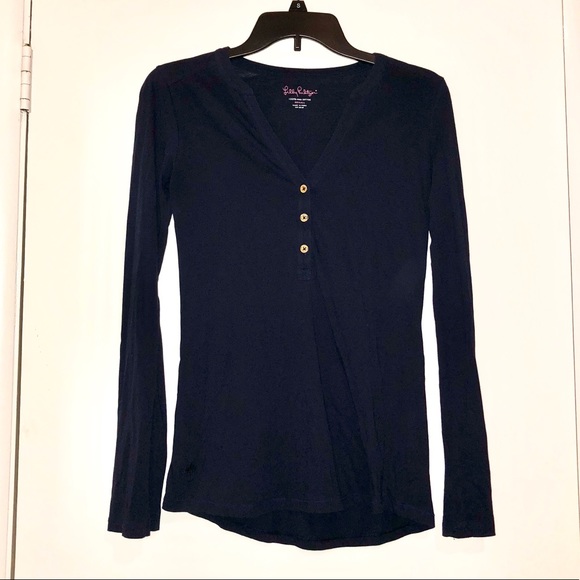 Lilly Pulitzer Tops - Lilly Pulitzer Henley Janelle Top Navy Gold Button
